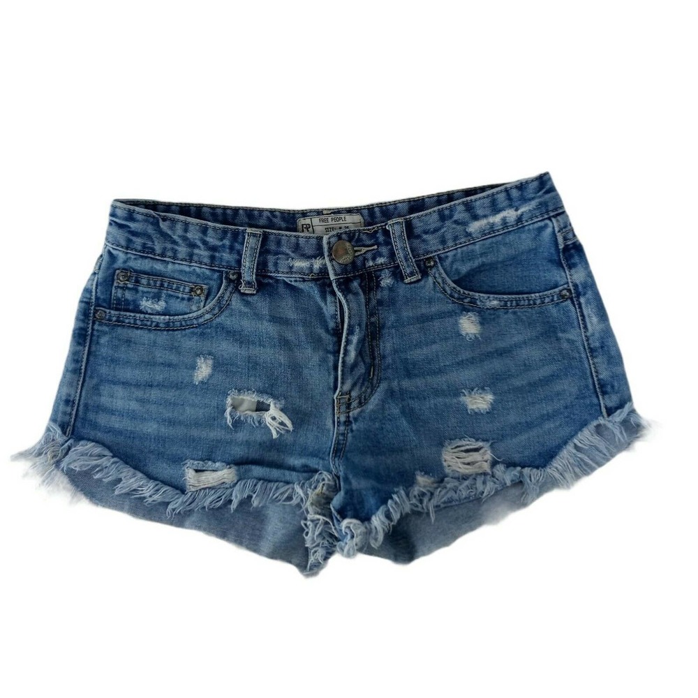Free People Jean Raw Fray Hem Denim Shorts mini